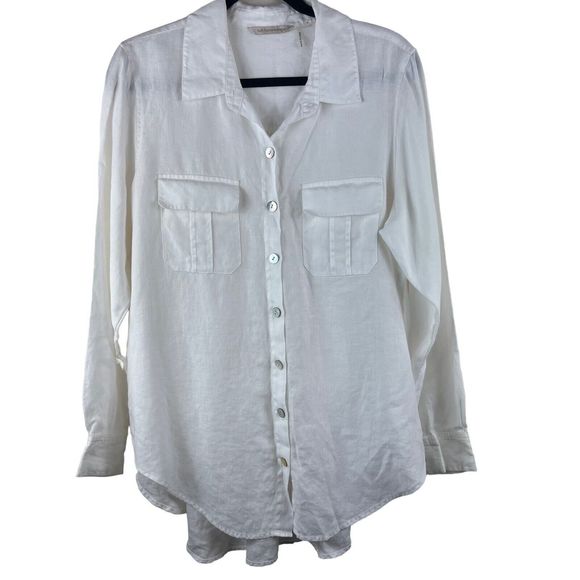 Soft Surroundings Tops - Soft Surroundings Women Tunic Top Size Large White Cream Linen Button Blouse